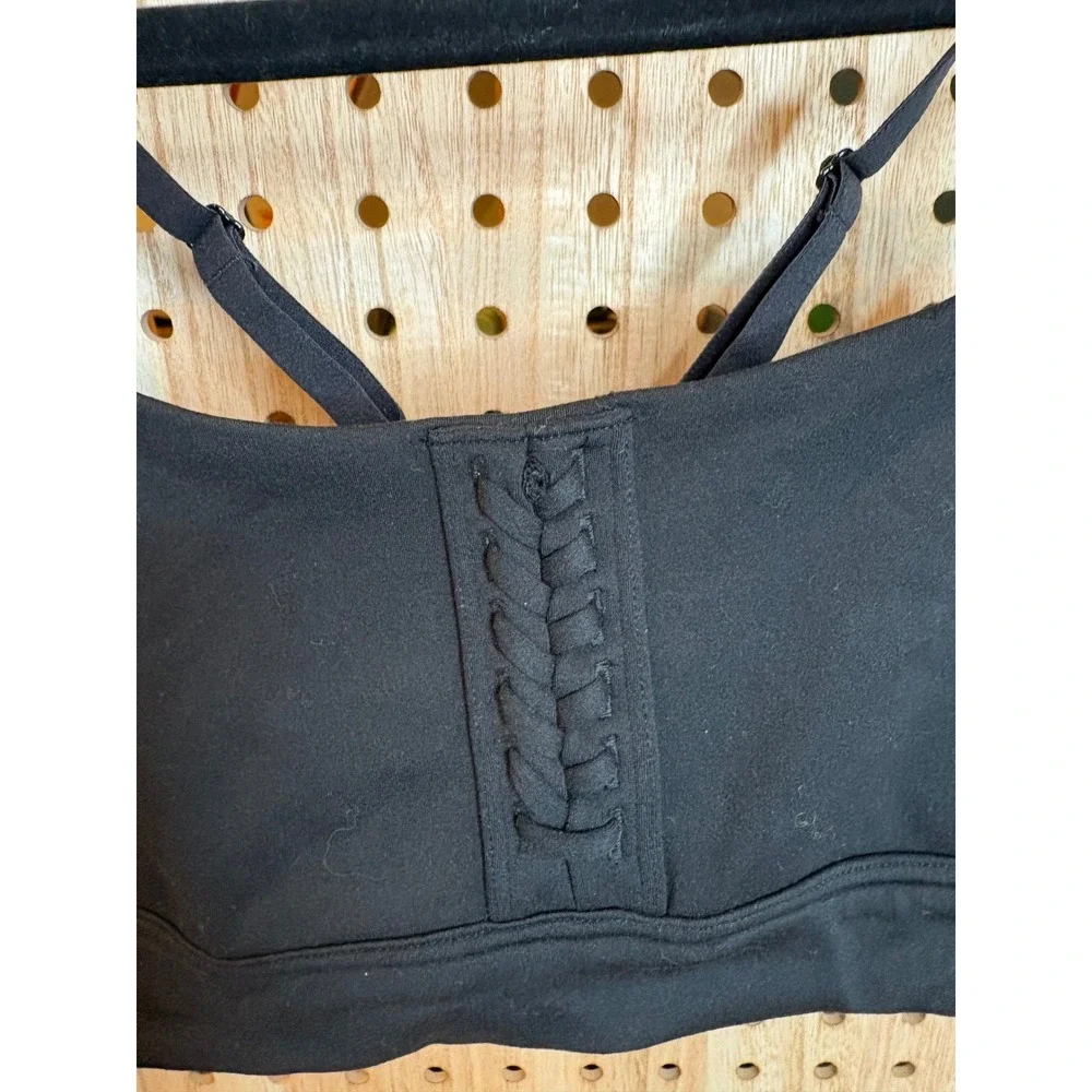 OFFLINE by Aerie Real Me Stretch Sports Bra Black Braided Lace Up Support Small